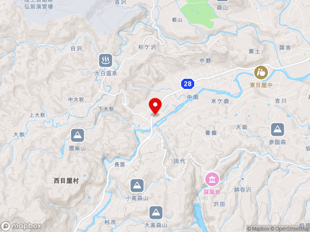 主要地方道岩崎西目屋弘前線沿いの道の駅 津軽白神の地図