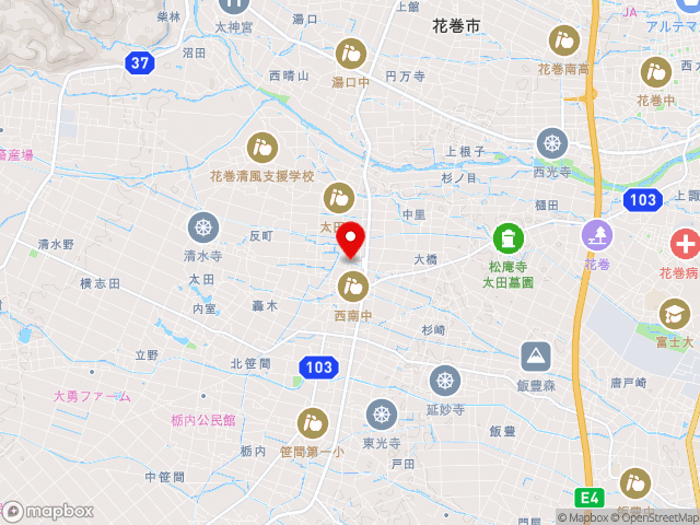 主要地方道盛岡和賀線沿いの道の駅 はなまき西南の地図