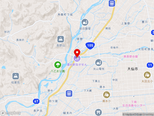 秋田県の道の駅なかせんの地図
