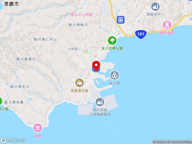 市道新浜町・外ケ沢線沿いの道の駅 おがの地図