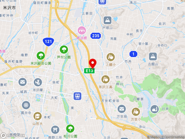 主要地方道米沢高畠線沿いの道の駅 米沢の地図