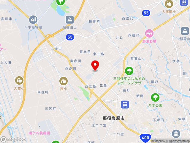 市道塩原街道線沿いの道の駅 那須野が原博物館の地図