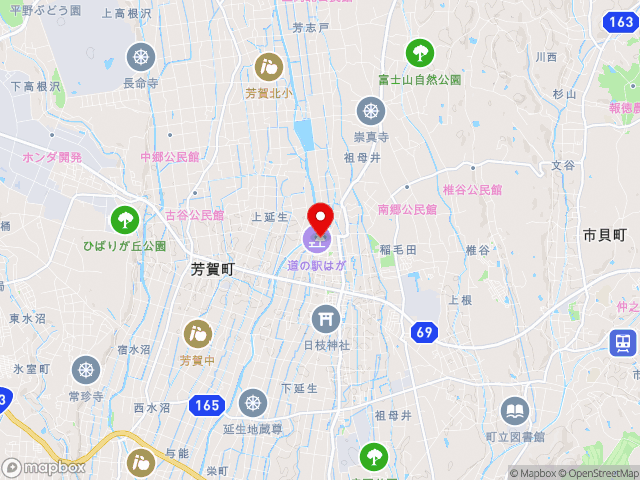 栃木県道69号宇都宮茂木線沿いの道の駅 はがの地図