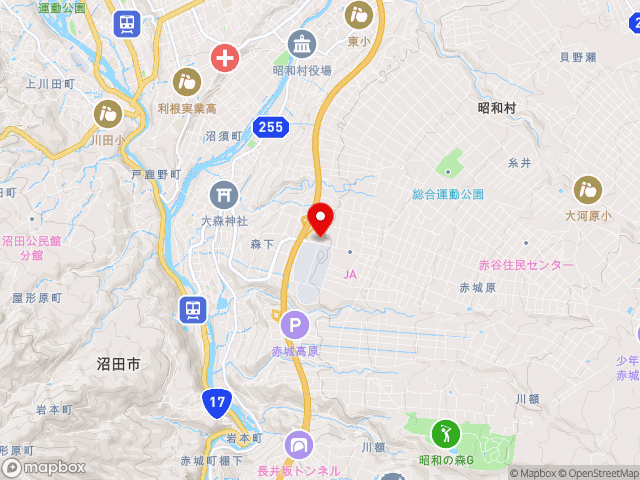 主要地方道昭和インター線村道森下赤城原線沿いの道の駅 あぐりーむ昭和の地図