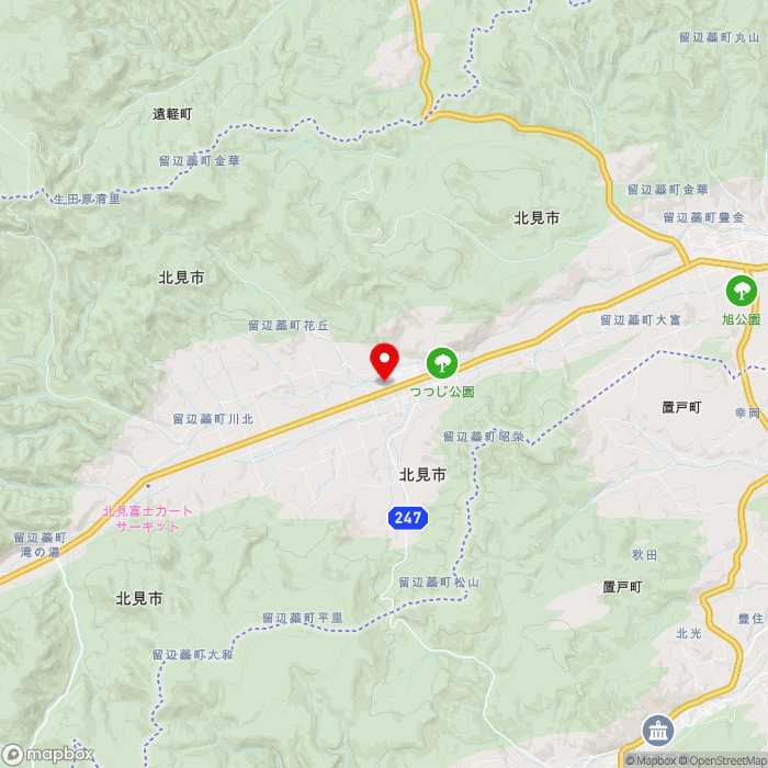 道の駅おんねゆ温泉の地図（zoom11）北海道北見市留辺蘂町松山1-4