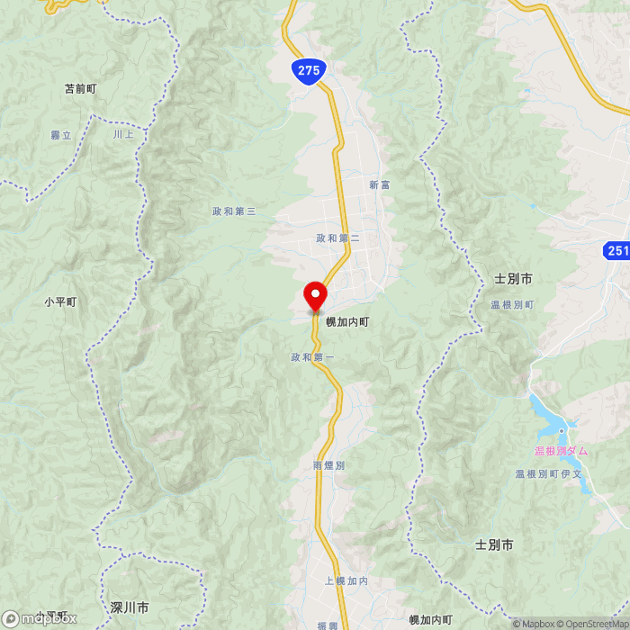 道の駅森と湖の里ほろかないの地図（zoom11）北海道雨竜郡幌加内町字政和第一