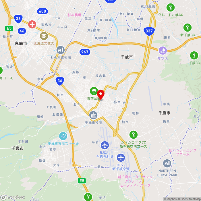 道の駅サーモンパーク千歳の地図（zoom11）北海道千歳市花園2