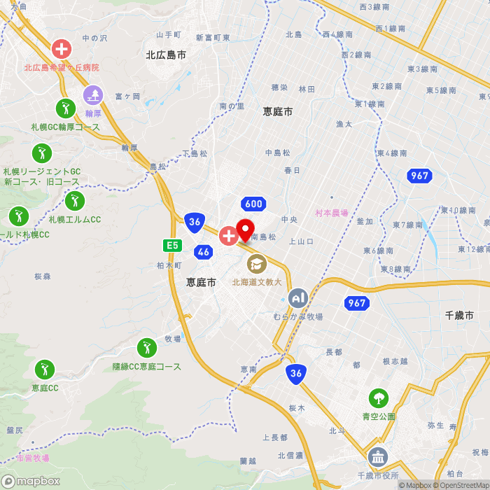道の駅花ロードえにわの地図（zoom11）北海道恵庭市南島松817-18