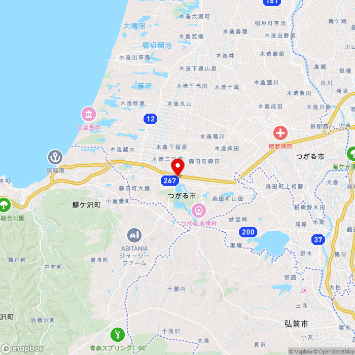 道の駅もりたの地図（zoom11）青森県つがる市森田町床舞稚桜4-1