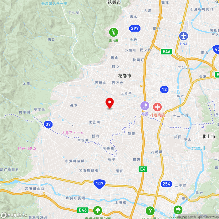 道の駅はなまき西南の地図（zoom11）岩手県花巻市轟木7地割203番地