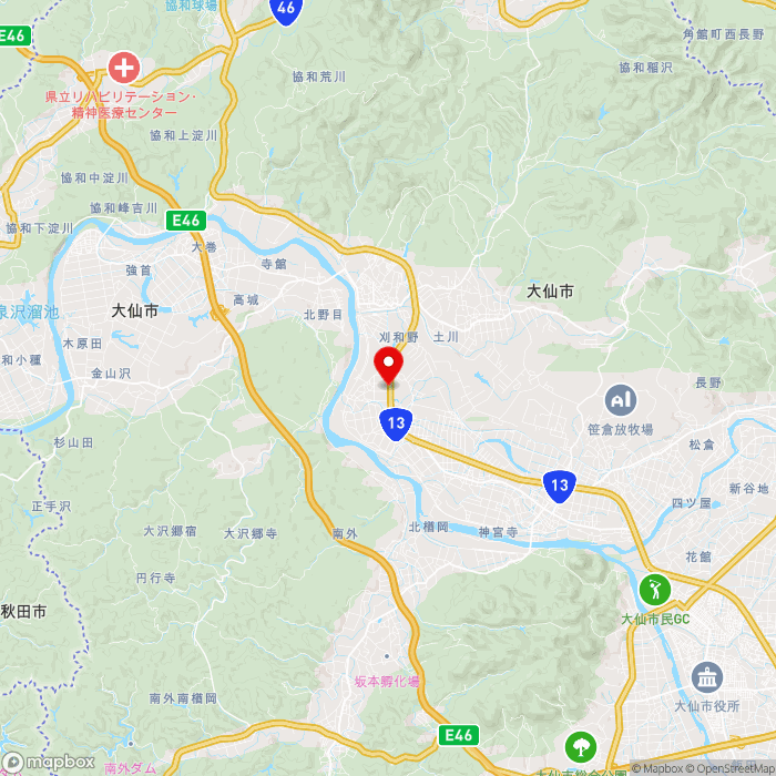 道の駅かみおかの地図（zoom11）秋田県大仙市北楢岡字船戸187