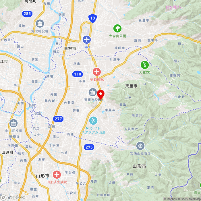 道の駅天童温泉の地図（zoom11）山形県天童市鍬ノ町地内