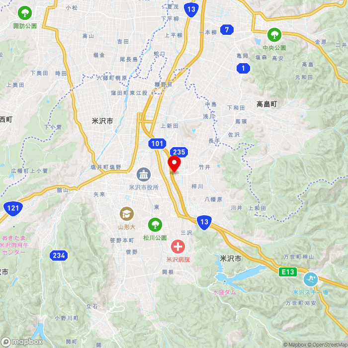 道の駅米沢の地図（zoom11）山形県米沢市川井1039-1