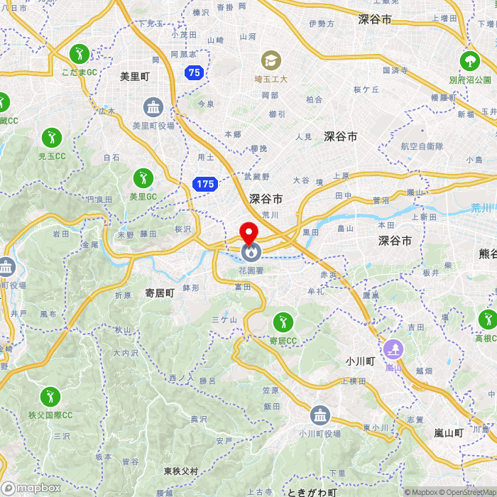 道の駅はなぞのの地図（zoom11）埼玉県深谷市小前田458-1