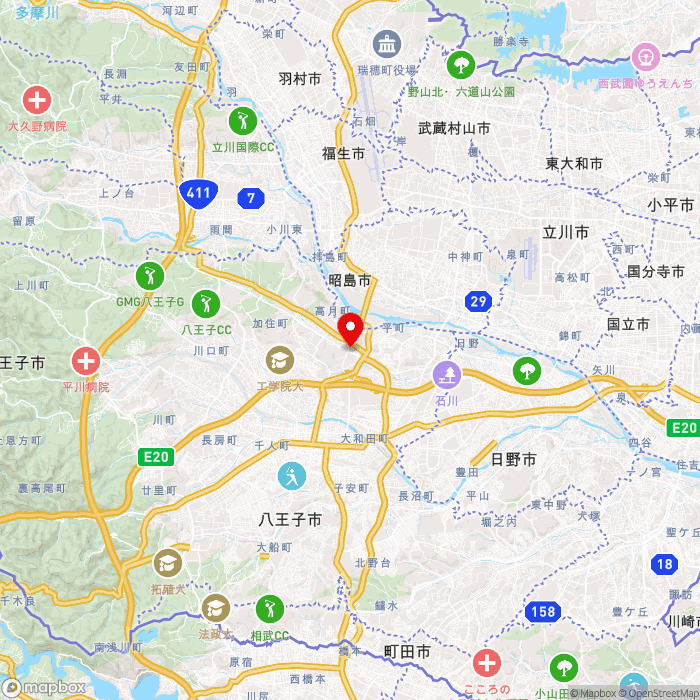 道の駅八王子滝山の地図（zoom11）東京都八王子市滝山町1丁目592-2