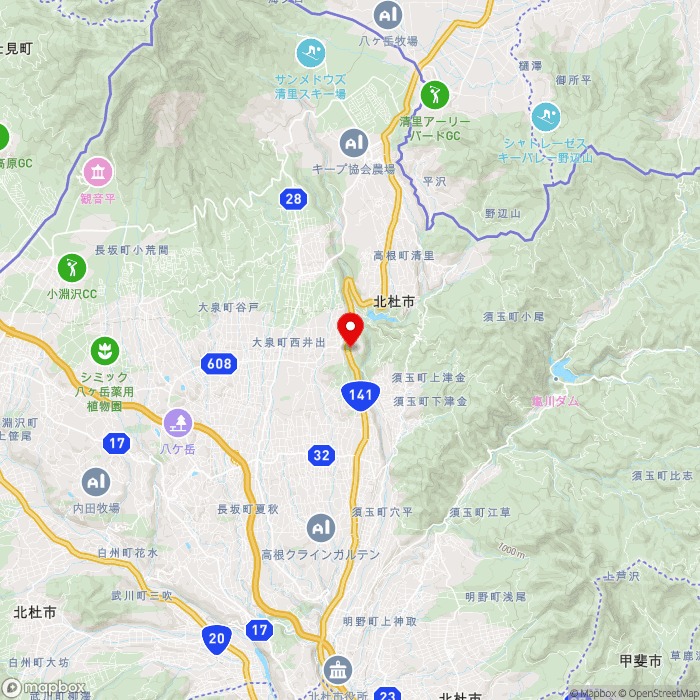 道の駅南きよさとの地図（zoom11）山梨県北杜市高根町長沢760