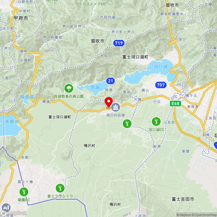 道の駅なるさわの地図（zoom11）山梨県南都留郡鳴沢村字ジラゴンノ8532-63