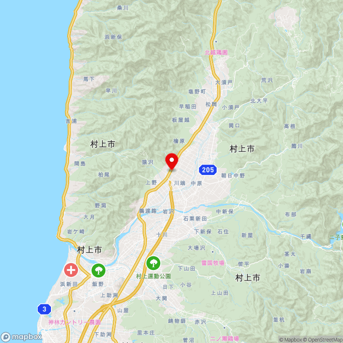 道の駅朝日の地図（zoom11）新潟県村上市猿沢1215