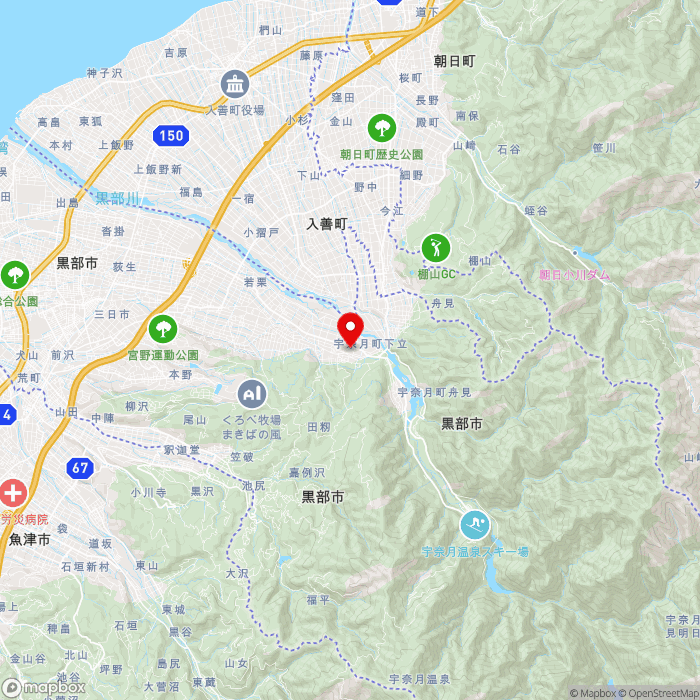 道の駅うなづきの地図（zoom11）富山県黒部市宇奈月町下立686