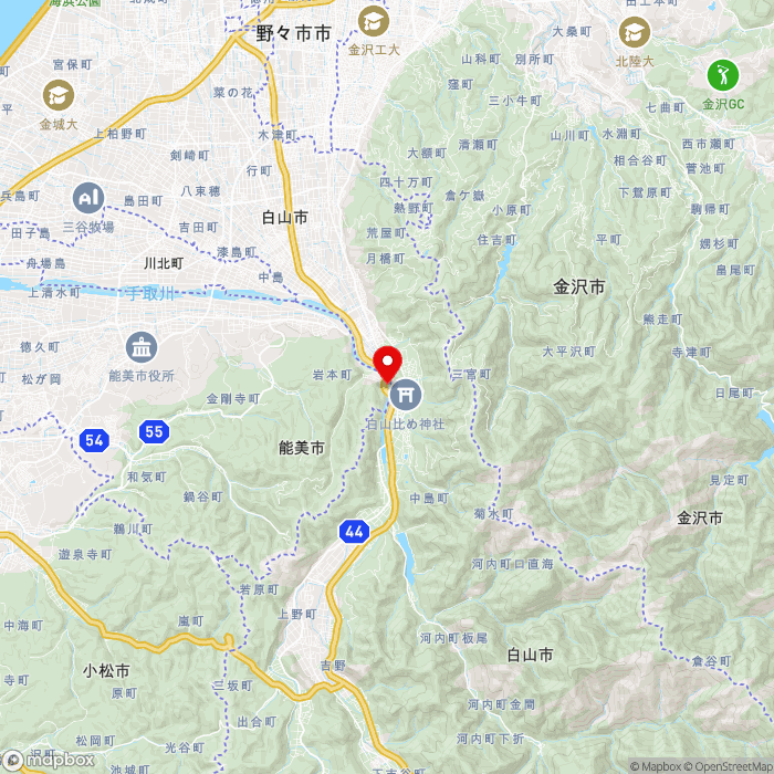 道の駅しらやまさんの地図（zoom11）石川県能美市和佐谷町200