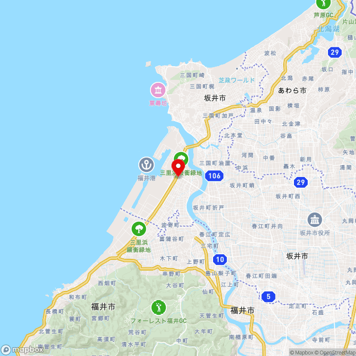 道の駅みくにの地図（zoom11）福井県坂井市三国町山岸67-3-1