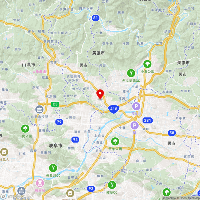 道の駅むげ川の地図（zoom11）岐阜県関市武芸川町跡部1810