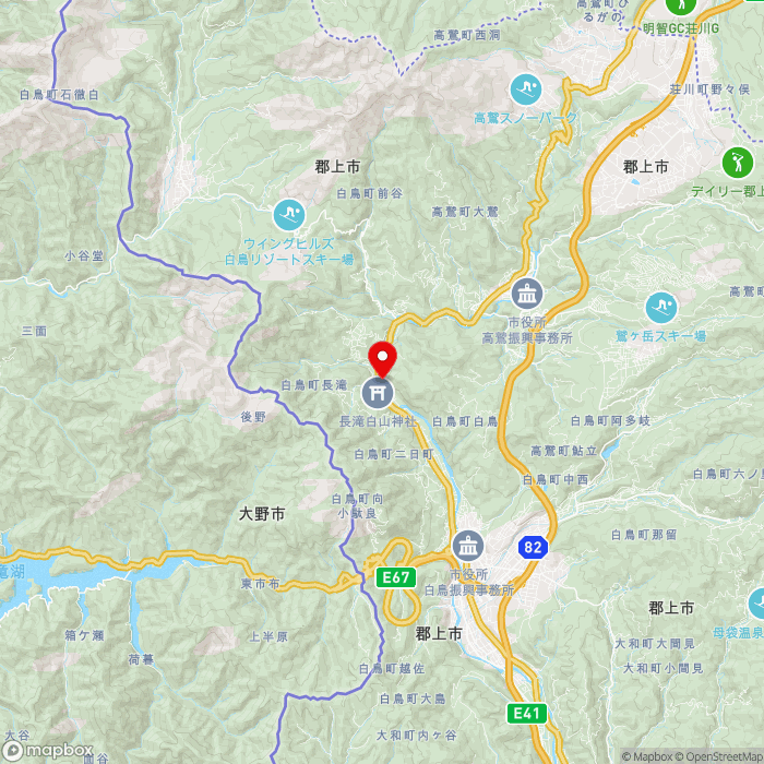 道の駅白山文化の里長滝の地図（zoom11）岐阜県郡上市白鳥町長滝402