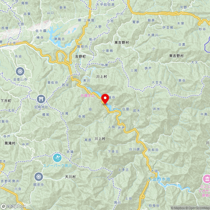 道の駅杉の湯　川上の地図（zoom11）奈良県吉野郡川上村迫695
