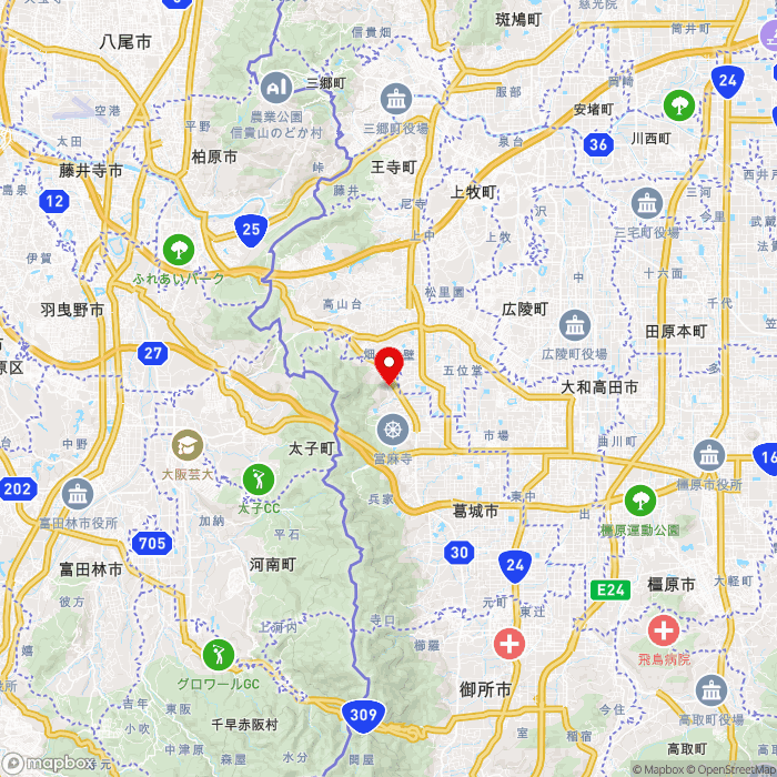 道の駅ふたかみパーク當麻の地図（zoom11）奈良県葛城市新在家402-1