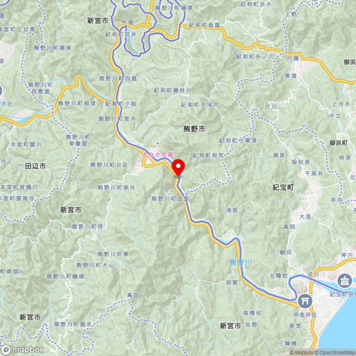 道の駅瀞峡街道熊野川の地図（zoom11）和歌山県新宮市熊野川町田長47