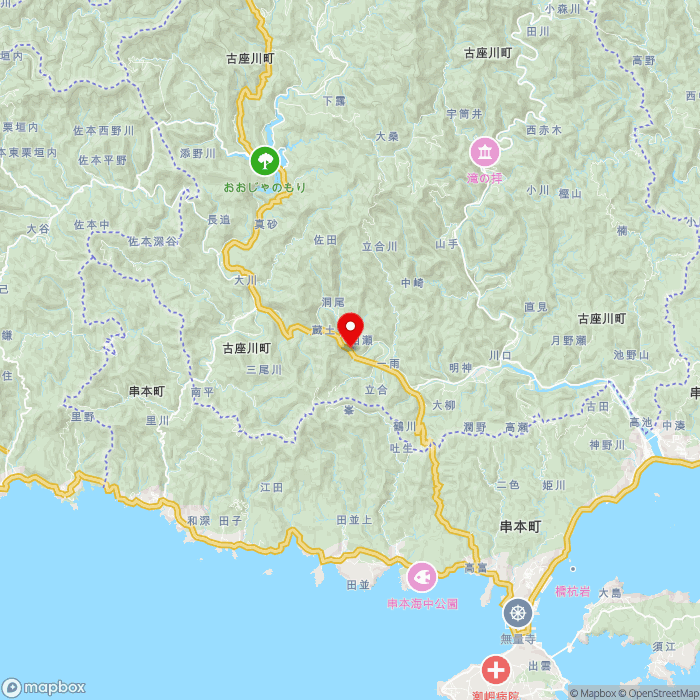 道の駅一枚岩の地図（zoom11）和歌山県東牟婁郡古座川町相瀬290番地の2