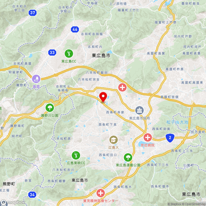 道の駅西条のん太の酒蔵の地図（zoom11）広島県東広島市西条町寺家10020番地43