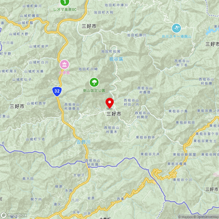 道の駅にしいやの地図（zoom11）徳島県三好市西祖谷山村尾井ノ内348-2