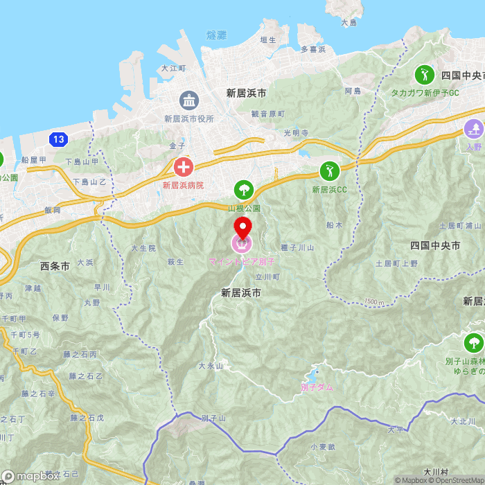 道の駅マイントピア別子の地図（zoom11）愛媛県新居浜市立川町707-3