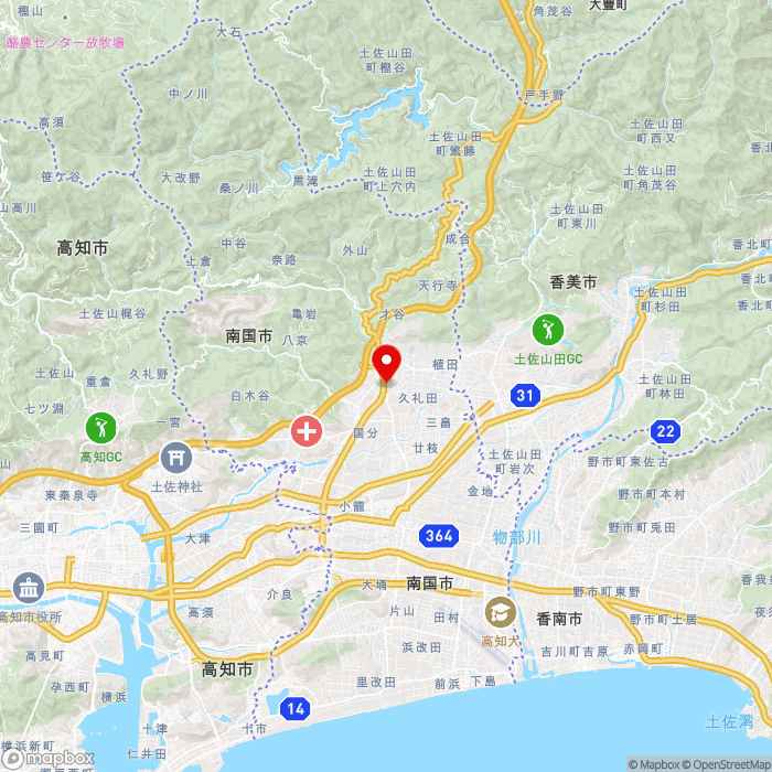 道の駅南国風良里の地図（zoom11）高知県南国市左右山102-1