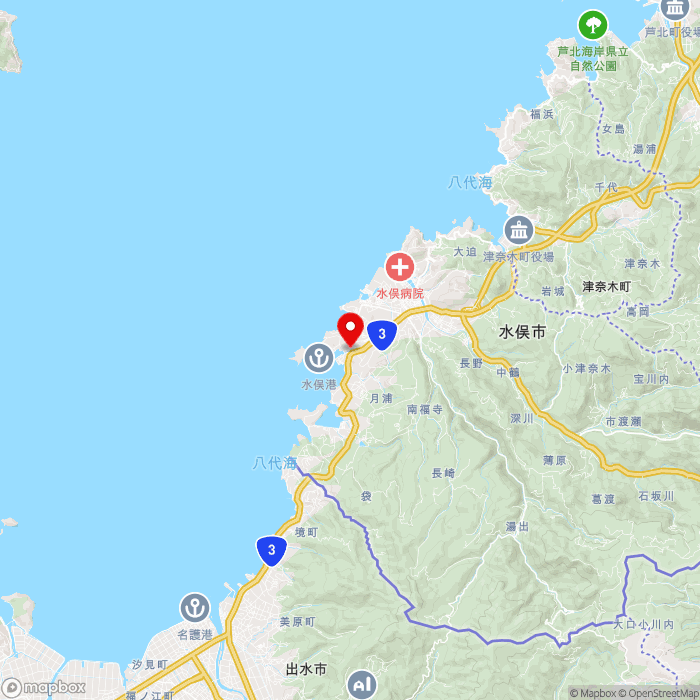 道の駅みなまたの地図（zoom11）熊本県水俣市月浦54-162