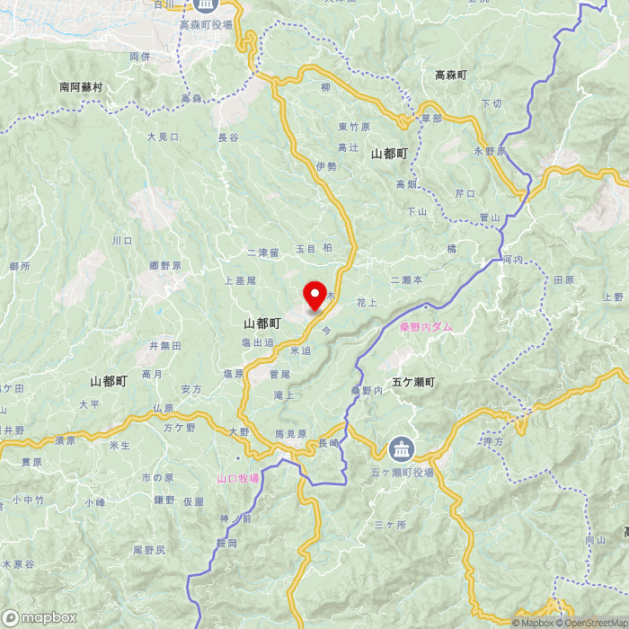 道の駅そよ風パークの地図（zoom11）熊本県上益城郡山都町今297