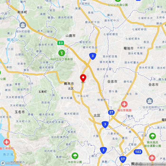 道の駅すいかの里植木の地図（zoom11）熊本県熊本市北区植木町岩野160-1