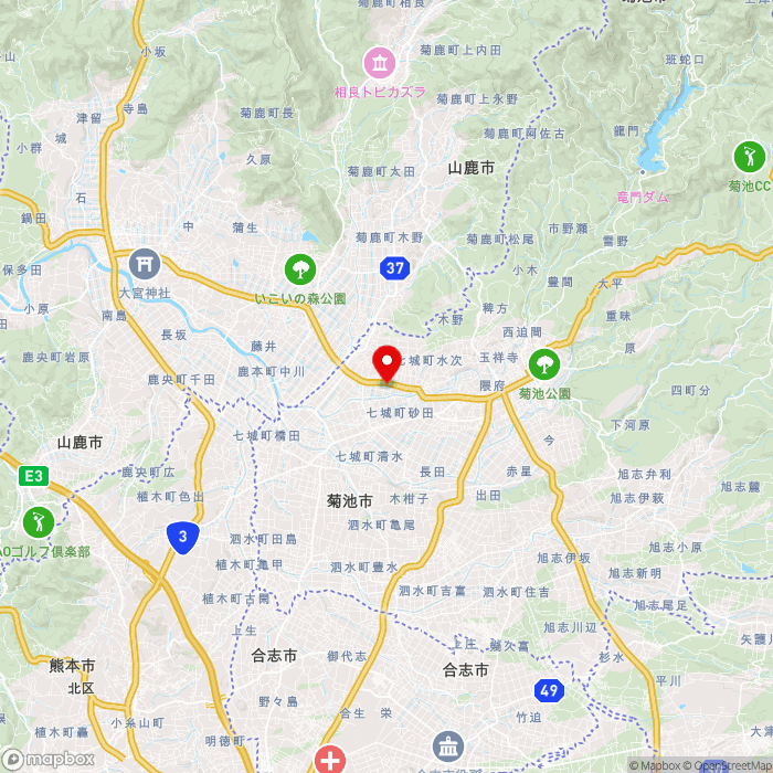 道の駅七城メロンドームの地図（zoom11）熊本県菊池市七城町岡田306