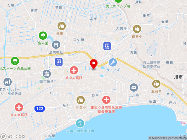 市道旭1級59号線沿いの道の駅 季楽里あさひの地図