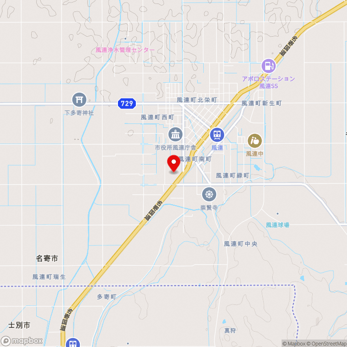道の駅もち米の里☆なよろの地図（zoom13）北海道名寄市風連町西町334-1