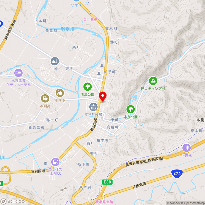 道の駅ステラ★ほんべつの地図（zoom13）北海道中川郡本別町北3-1-1