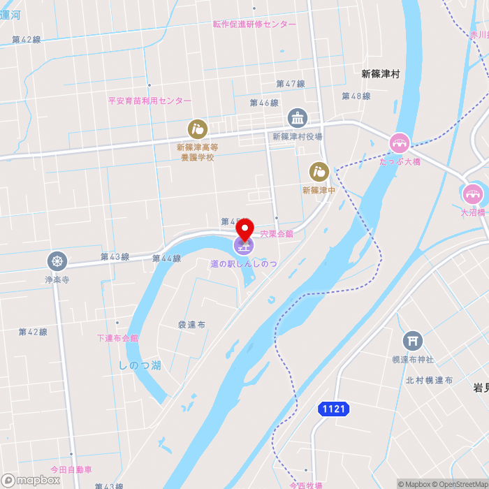 道の駅しんしのつの地図（zoom13）北海道石狩郡新篠津村第45線北2番地
