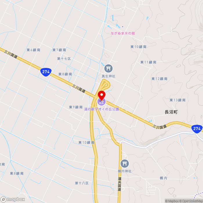 道の駅マオイの丘公園の地図（zoom13）北海道夕張郡長沼町東10線南7