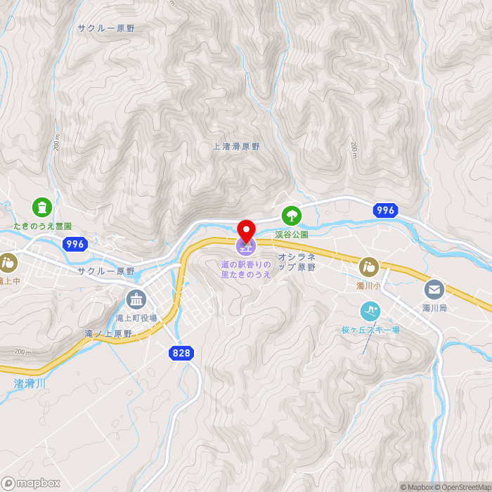道の駅香りの里たきのうえの地図（zoom13）北海道紋別郡滝上町旭町