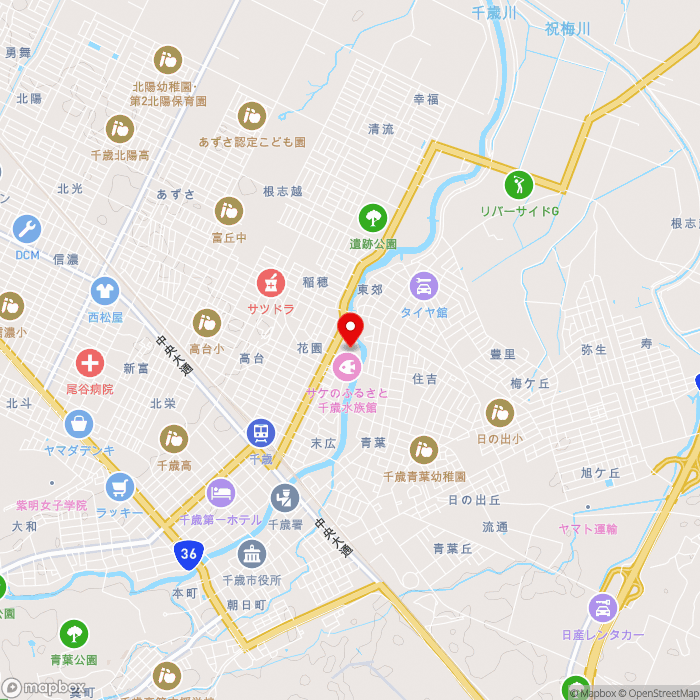 道の駅サーモンパーク千歳の地図（zoom13）北海道千歳市花園2