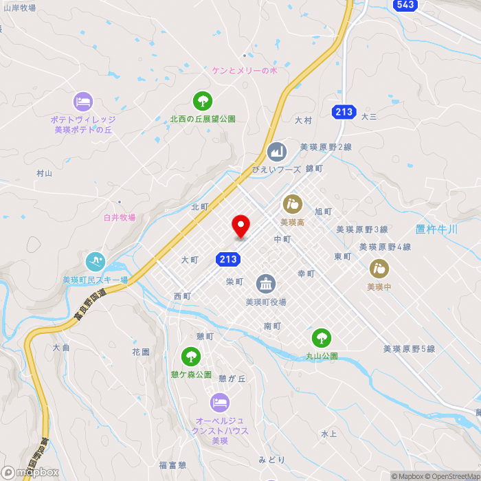 道の駅びえい「丘のくら」の地図（zoom13）北海道上川郡美瑛町本町1-9-21