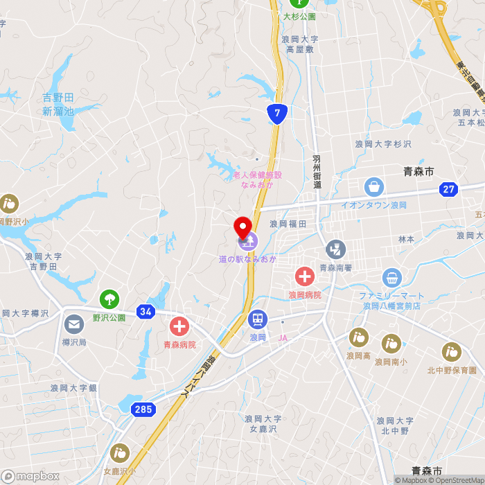 道の駅なみおかの地図（zoom13）青森県青森市浪岡女鹿沢字野尻2-3