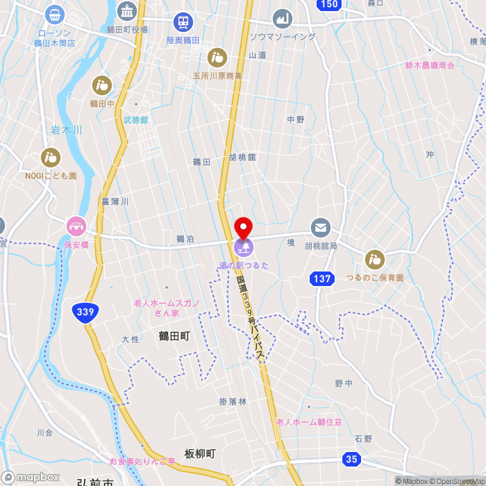 道の駅つるたの地図（zoom13）青森県北津軽郡鶴田町境字里見176-1