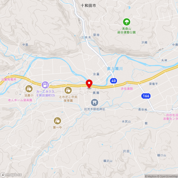 道の駅奥入瀬の地図（zoom13）青森県十和田市奥瀬字堰道39-1